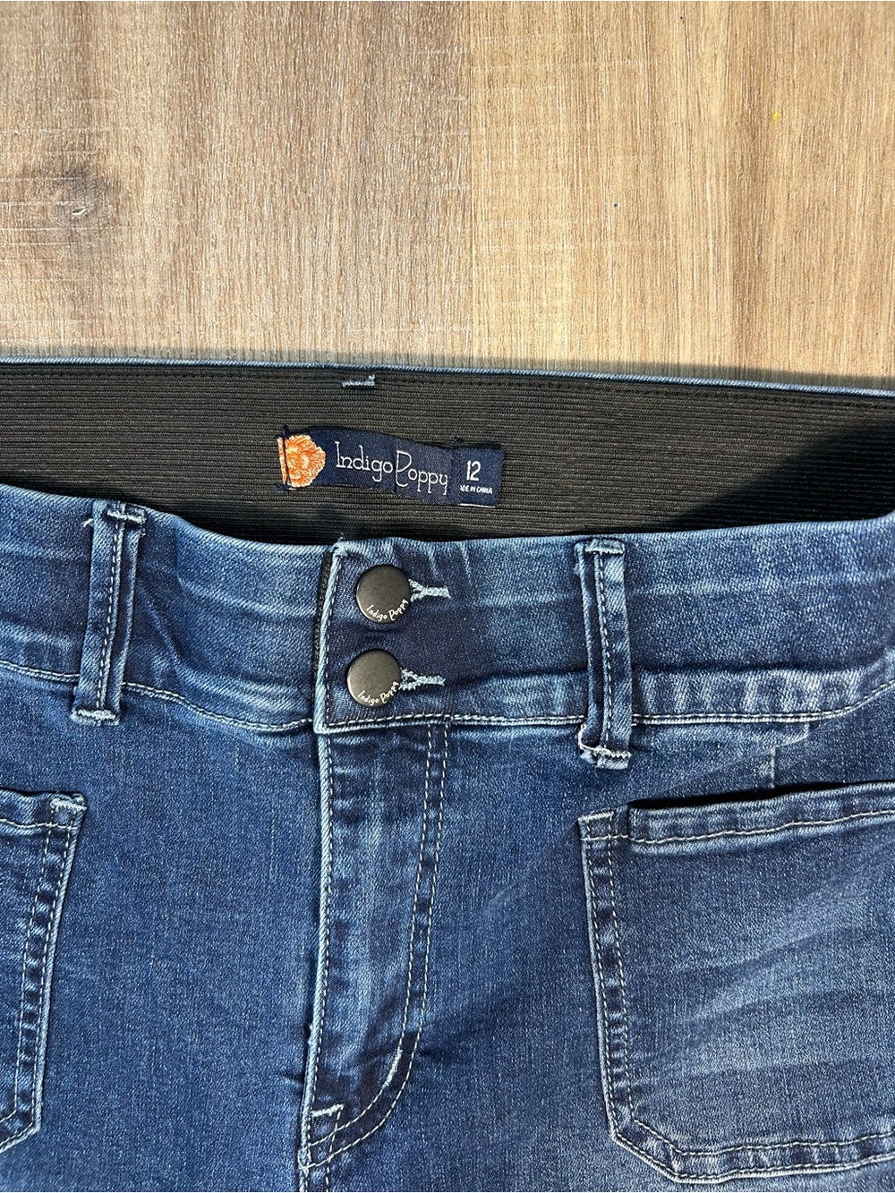 Women's Dark Blue Flare Jeans with Front Patch Pockets - Picture 3 of 3